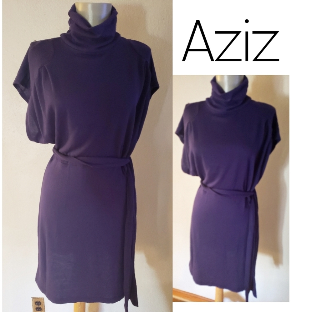 Aziz purple turtle neck sweater dress Sz Lrg